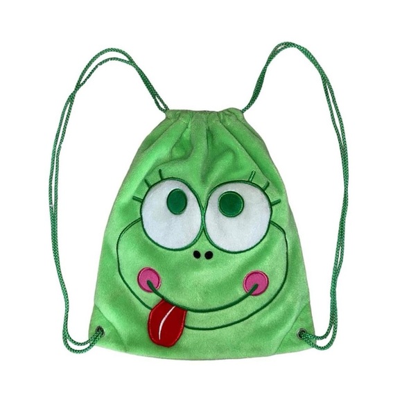 FURRY FROG FACE DRAWSTRING MINI BACKPACK - Picture 1 of 4